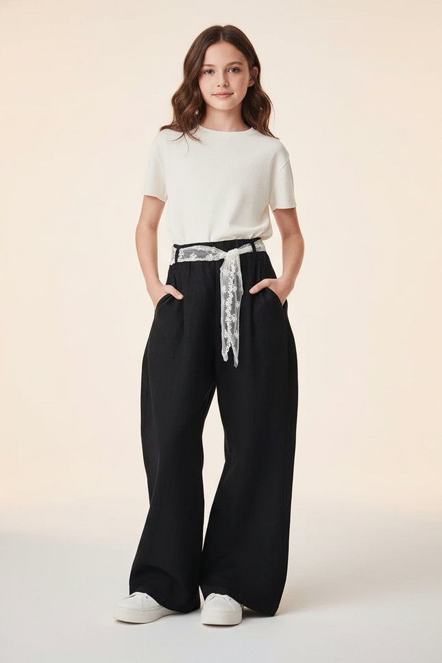 Pantalon Baggy Noir Ample Dentelle Fluide Enfant - Viscose