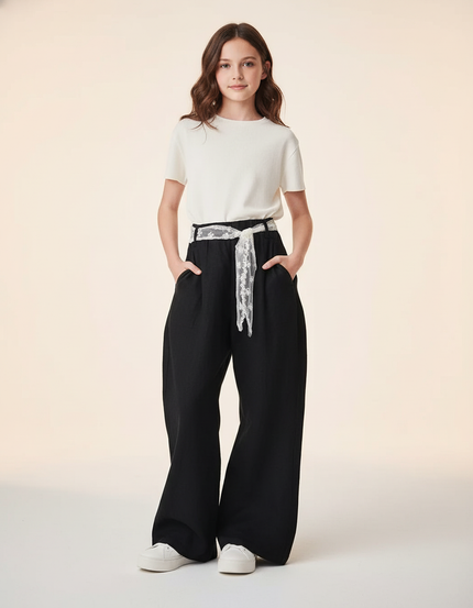 Pantalon Baggy Noir Ample Dentelle Fluide Enfant - Viscose
