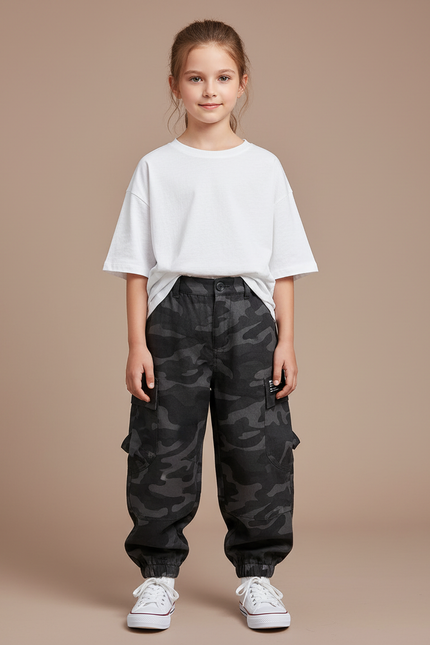 Pantalon Baggy Camouflage Gris Coton Ample Enfant