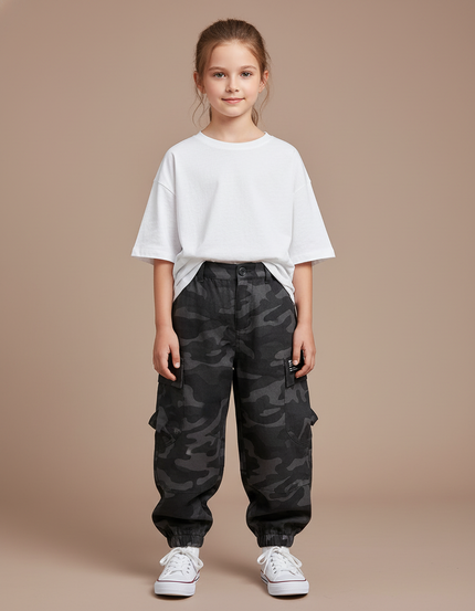 Pantalon Baggy Camouflage Gris Coton Ample Enfant