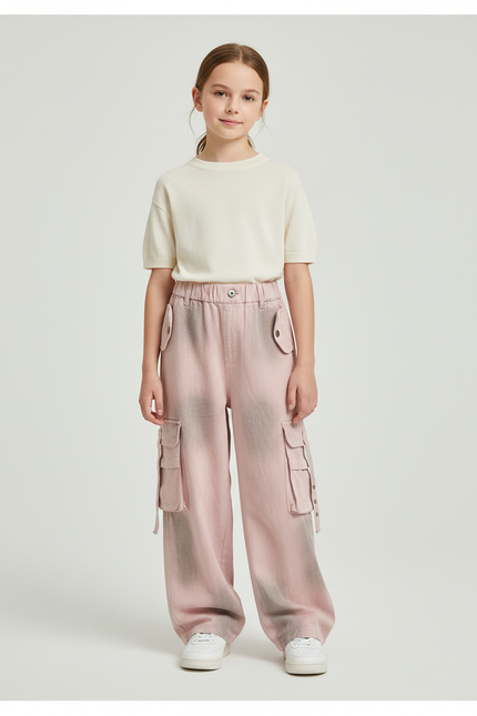Pantalon Baggy Rose Ample Cargo Décontracté Fille - Jean