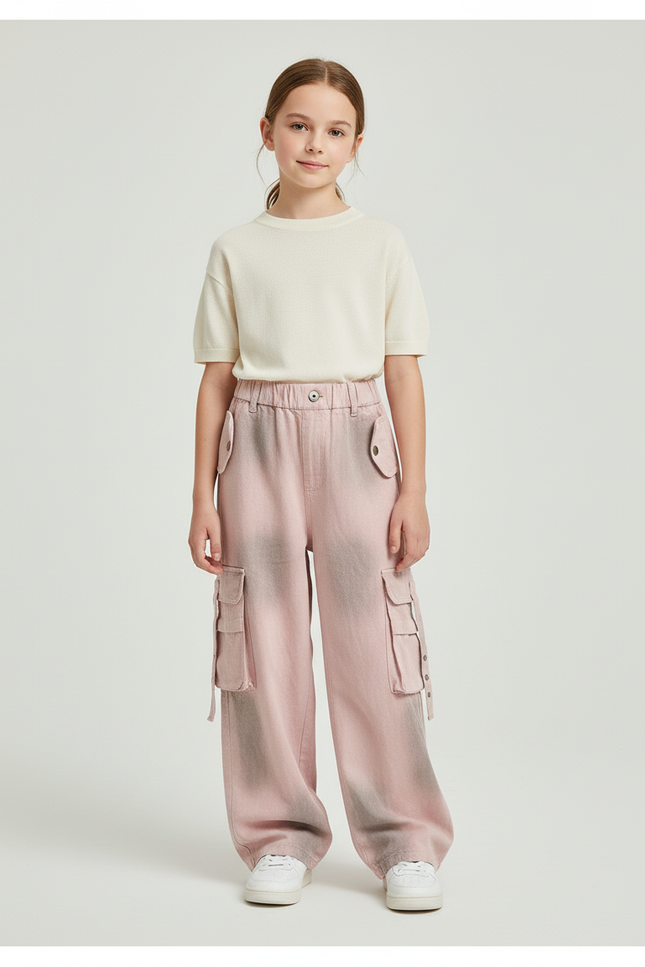 Pantalon Baggy Rose Ample Cargo Décontracté Fille - Jean