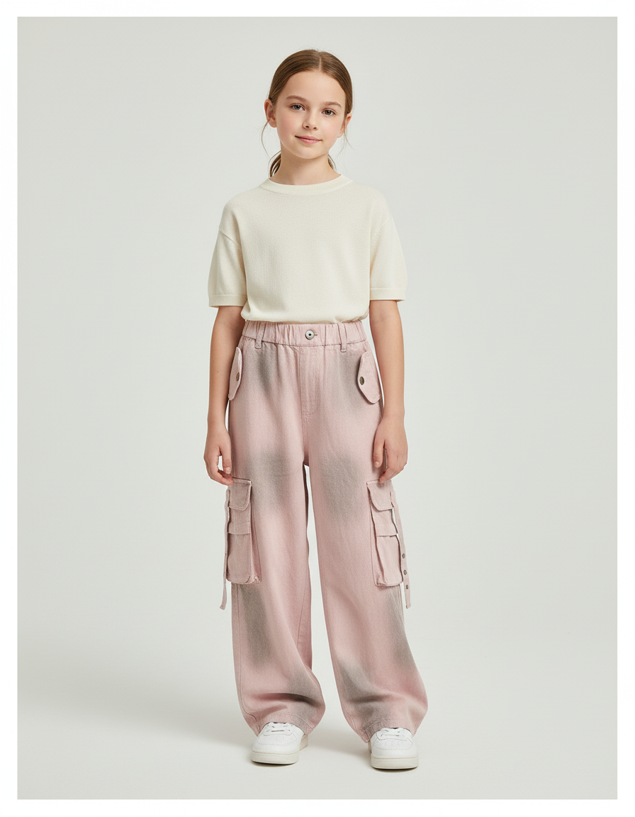 Pantalon Baggy Rose Ample Cargo Décontracté Fille - Jean