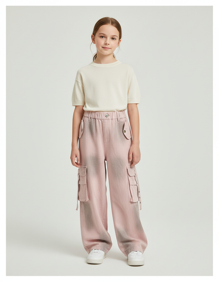 Pantalon Baggy Rose Ample Cargo Décontracté Fille - Jean