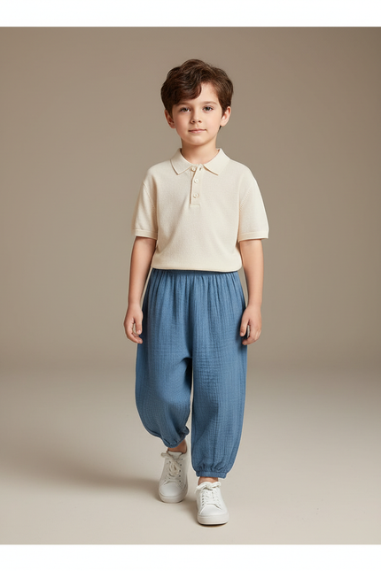 Pantalon Baggy Coton Bleu Ample Décontracté Enfant