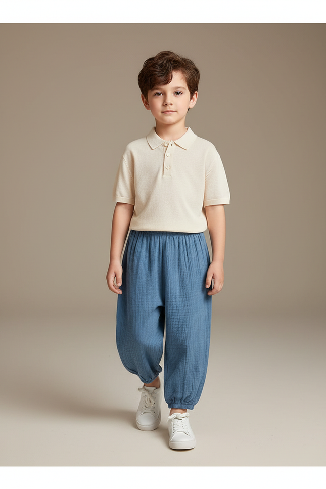 Pantalon Baggy Coton Bleu Ample Décontracté Enfant