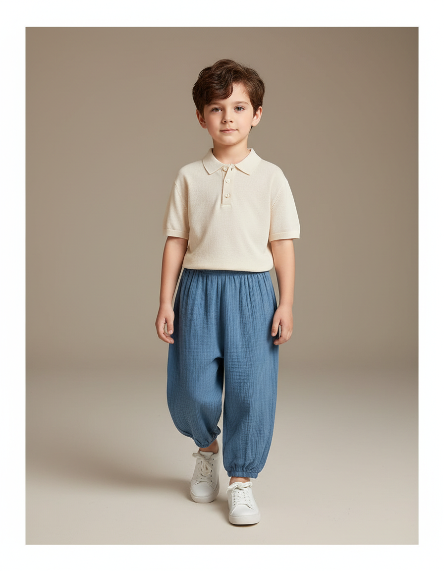 Pantalon Baggy Coton Bleu Ample Décontracté Enfant