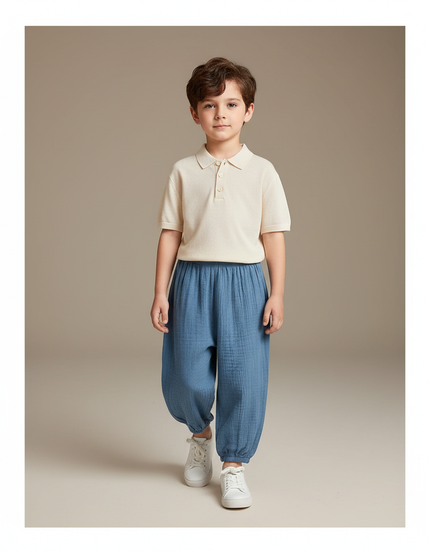 Pantalon Baggy Coton Bleu Ample Décontracté Enfant