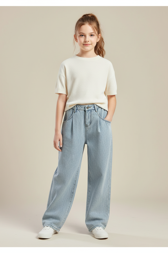 Pantalon Baggy Jean Bleu Clair Ample Fille