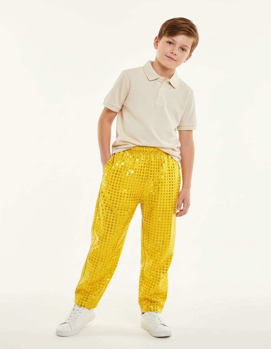 Pantalon Baggy Jaune Brillant Paillettes Scintillantes Enfant - Polyester