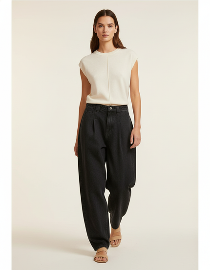 Pantalon Baggy Noir Ample Taille Haute Décontracté Femme - Jean