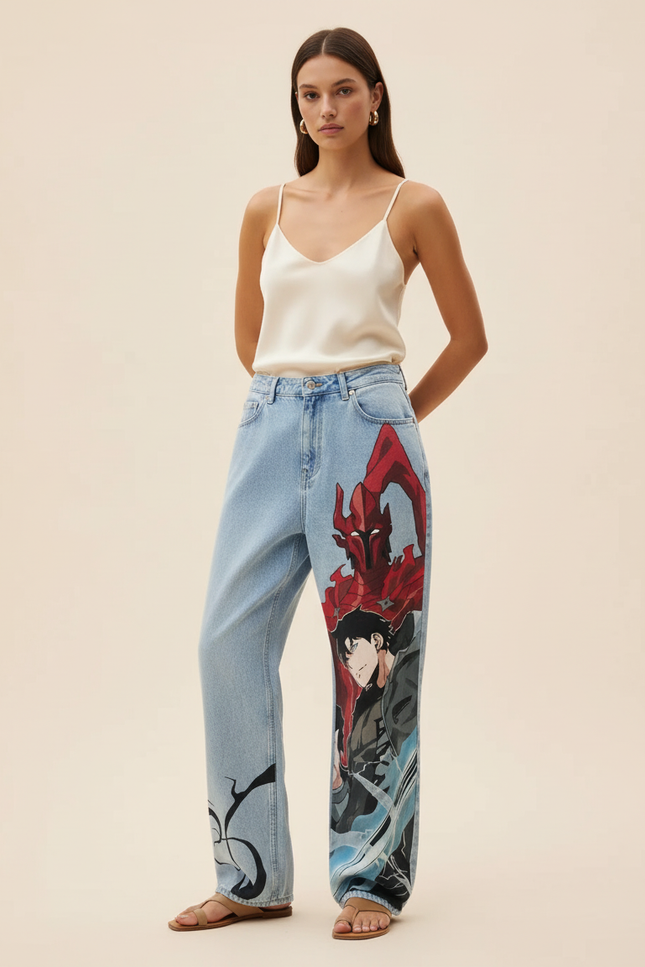 Pantalon Baggy Jean Clair Ample Manga Anime - Bleu