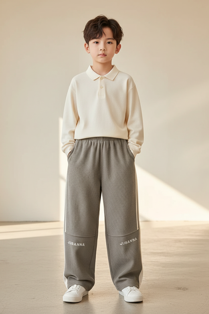 Pantalon Baggy Gris Côtelé Ample Sport Enfant - Cordé