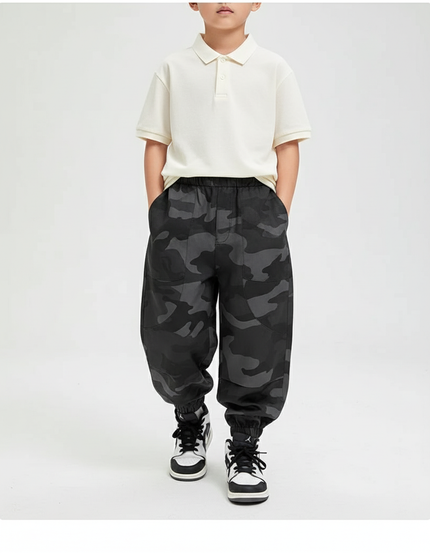 Pantalon Baggy Camouflage Noir Ample Décontracté Enfant - Polyester