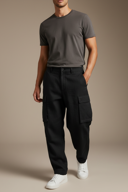 Pantalon Baggy Noir Cargo Coton Ample Homme - Lin