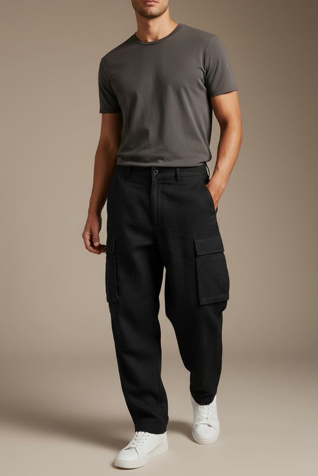 Pantalon Baggy Noir Cargo Coton Ample Homme - Lin