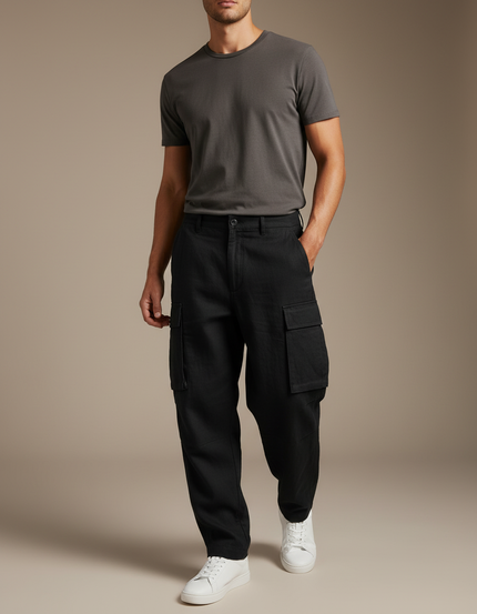 Pantalon Baggy Noir Cargo Coton Ample Homme - Lin