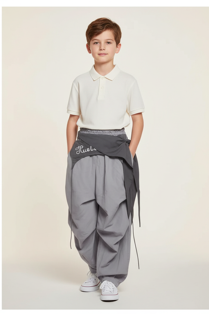 Pantalon Baggy Gris Ample Cargo Enfant - Polyester
