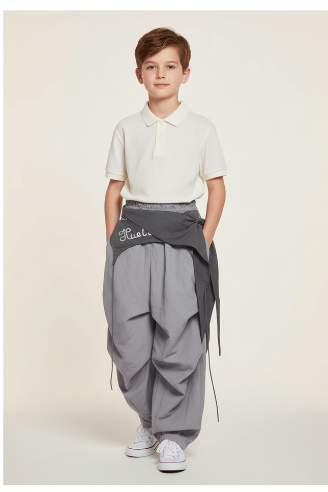 Pantalon Baggy Gris Ample Cargo Enfant - Polyester