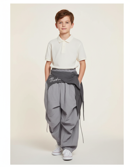 Pantalon Baggy Gris Ample Cargo Enfant - Polyester