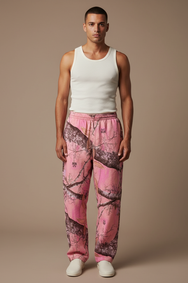 Pantalon Baggy Rose Camouflage Ample Décontracté Homme Cordon - Molleton