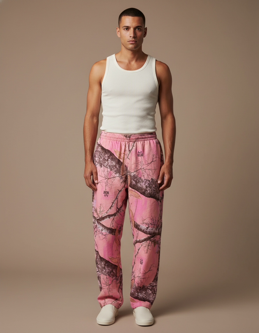 Pantalon Baggy Rose Camouflage Ample Décontracté Homme Cordon - Molleton