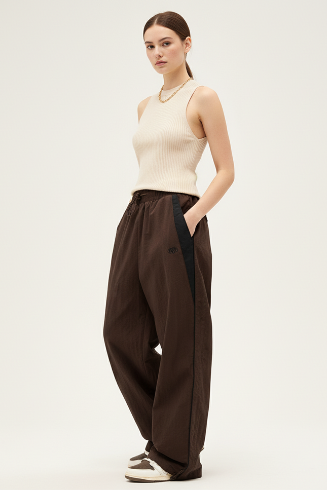 Pantalon Baggy Marron Ample Fluide Sport Décontracté - Polyester