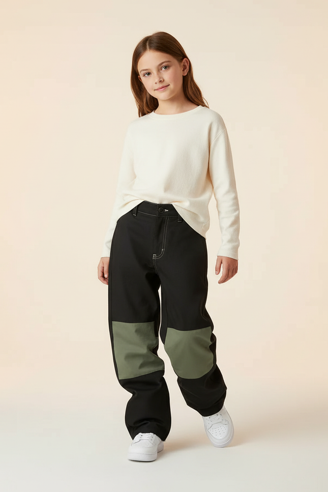 Pantalon Baggy Noir Vert Patchwork Enfant - Toile