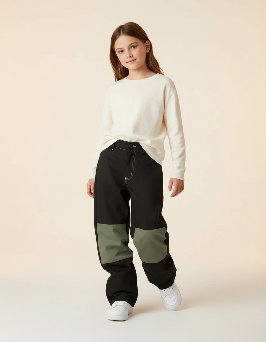 Pantalon Baggy Noir Vert Patchwork Enfant - Toile