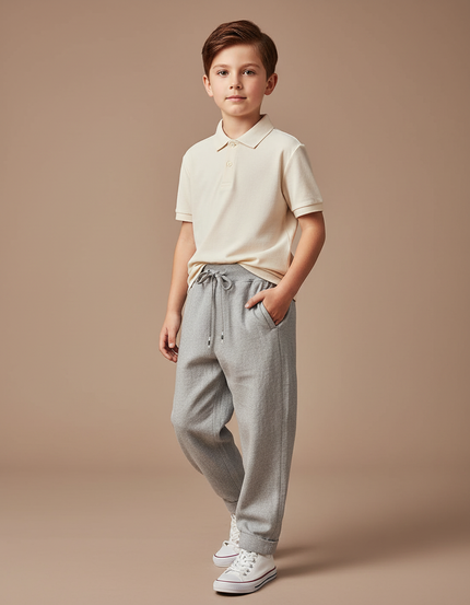 Pantalon Baggy Gris Chiné Cordon Décontracté Garçon - Molleton