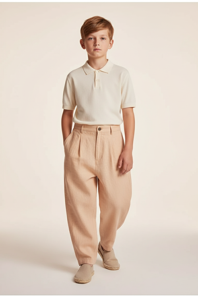 Pantalon Baggy Pli Lin Ample Garçon Pêche - Orange