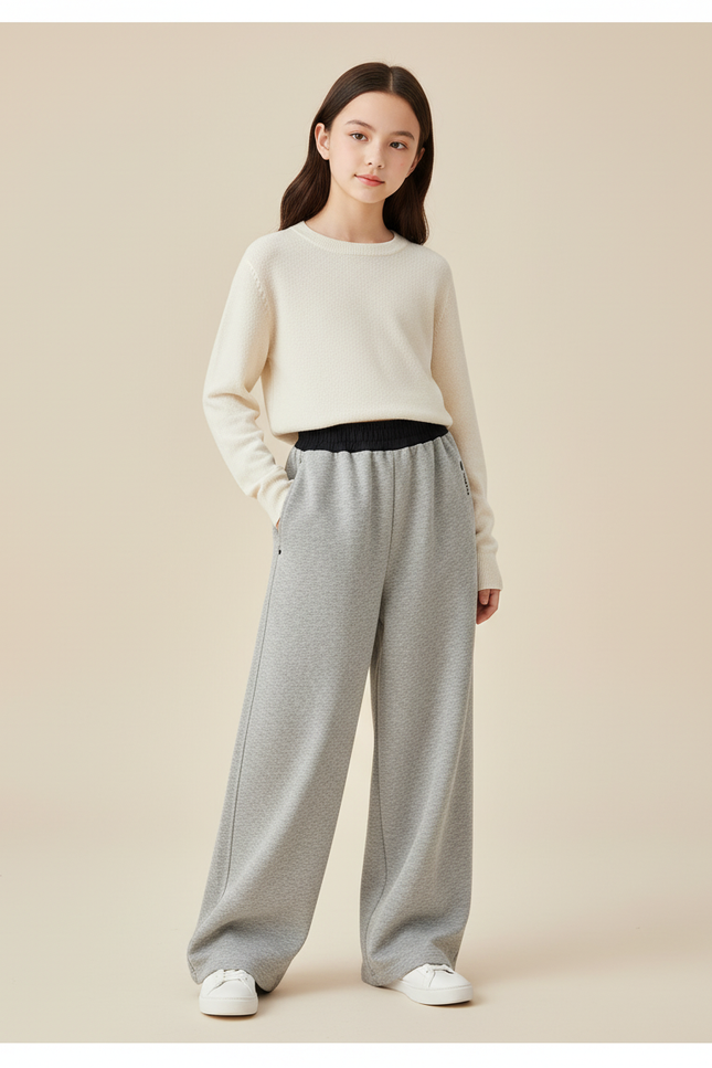 Pantalon Baggy Fille Gris Jogging - Molleton