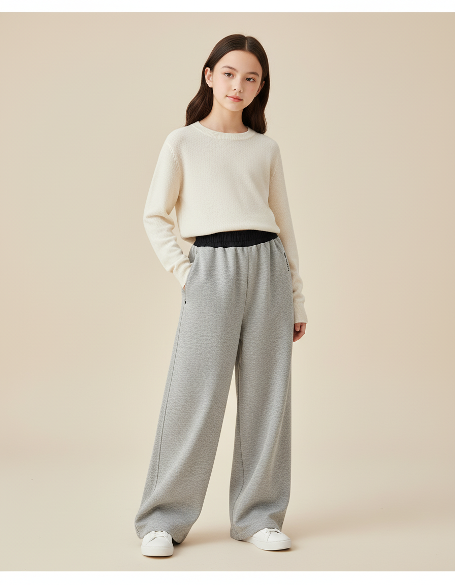 Pantalon Baggy Fille Gris Jogging - Molleton