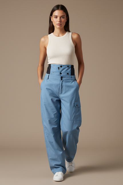 Pantalon Baggy Bleu Ciel Cargo Ample Décontracté - Toile