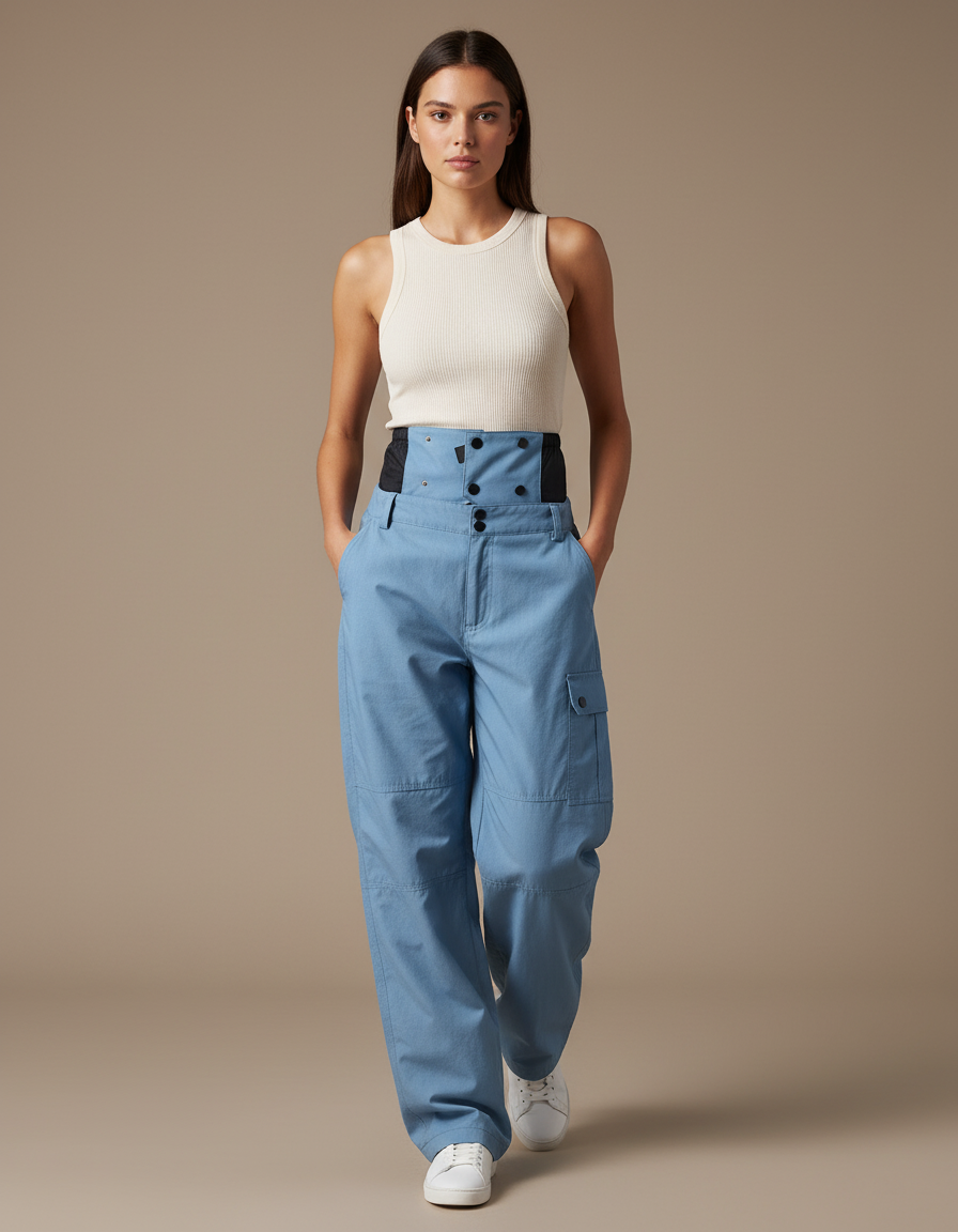 Pantalon Baggy Bleu Ciel Cargo Ample Décontracté - Toile