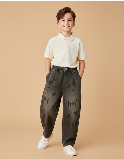 Pantalon Baggy Jean Gris Ample Dégradé Dessins