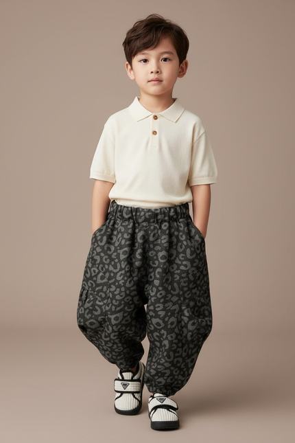 Pantalon Baggy Léopard Gris Noir Ample Hiver Garçon - Molleton