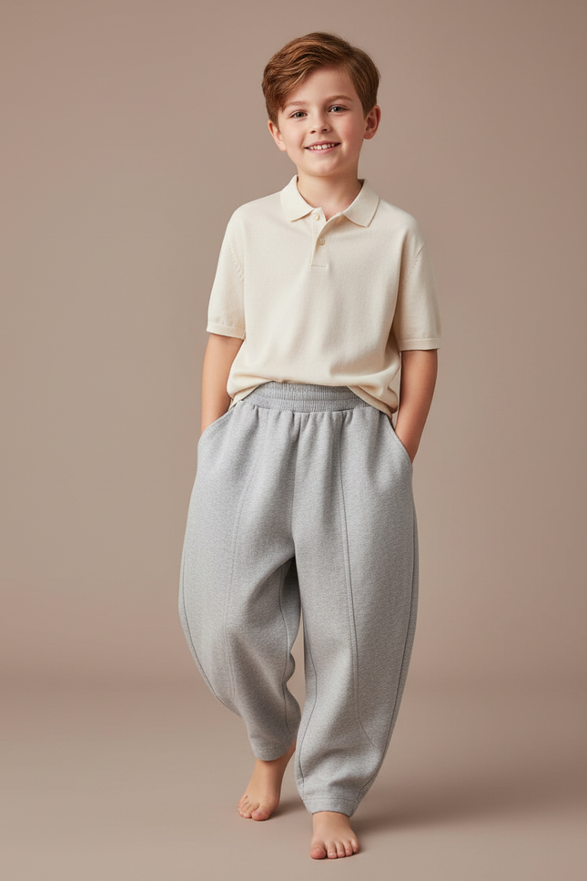 Pantalon Baggy Gris Clair Ample Décontracté Enfant - Molleton