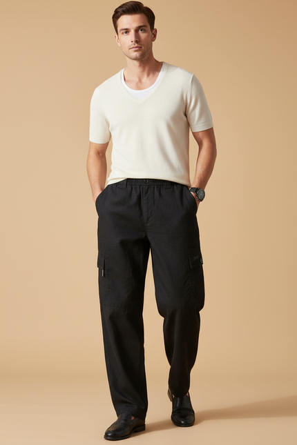 Pantalon Baggy Noir Coton Cargo Décontracté Homme