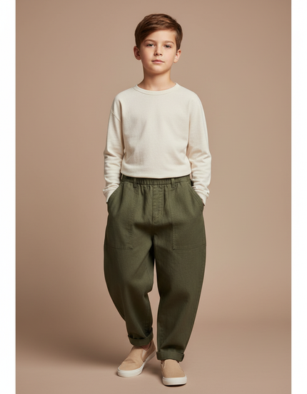 Pantalon Baggy Vert Kaki Coton Ample Enfant