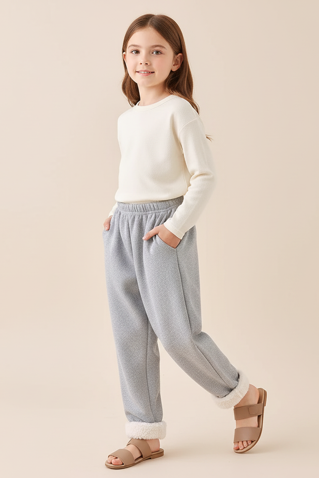 Pantalon Baggy Gris Molletonné Doublé Chaud Enfant