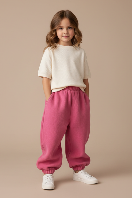 Pantalon Baggy Rose Molletonné Hiver Chaud Enfant