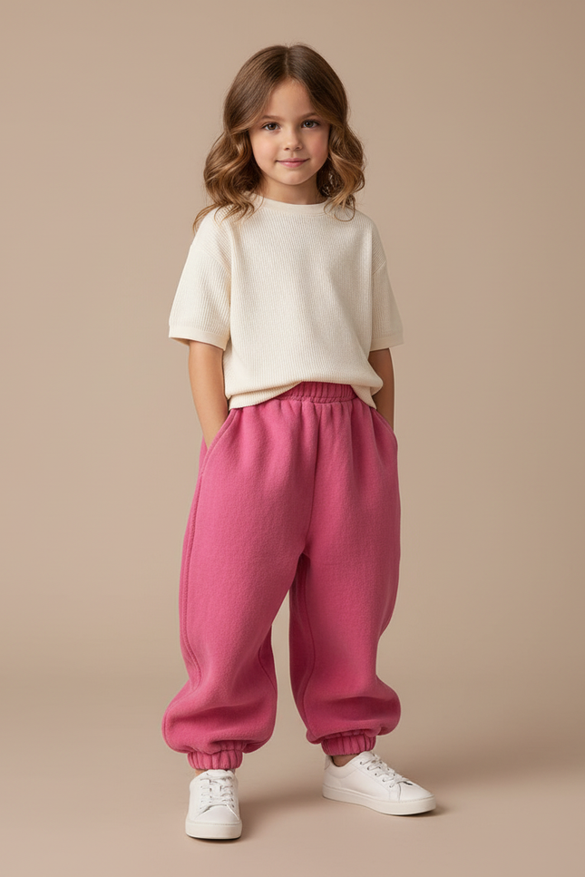 Pantalon Baggy Rose Molletonné Hiver Chaud Enfant