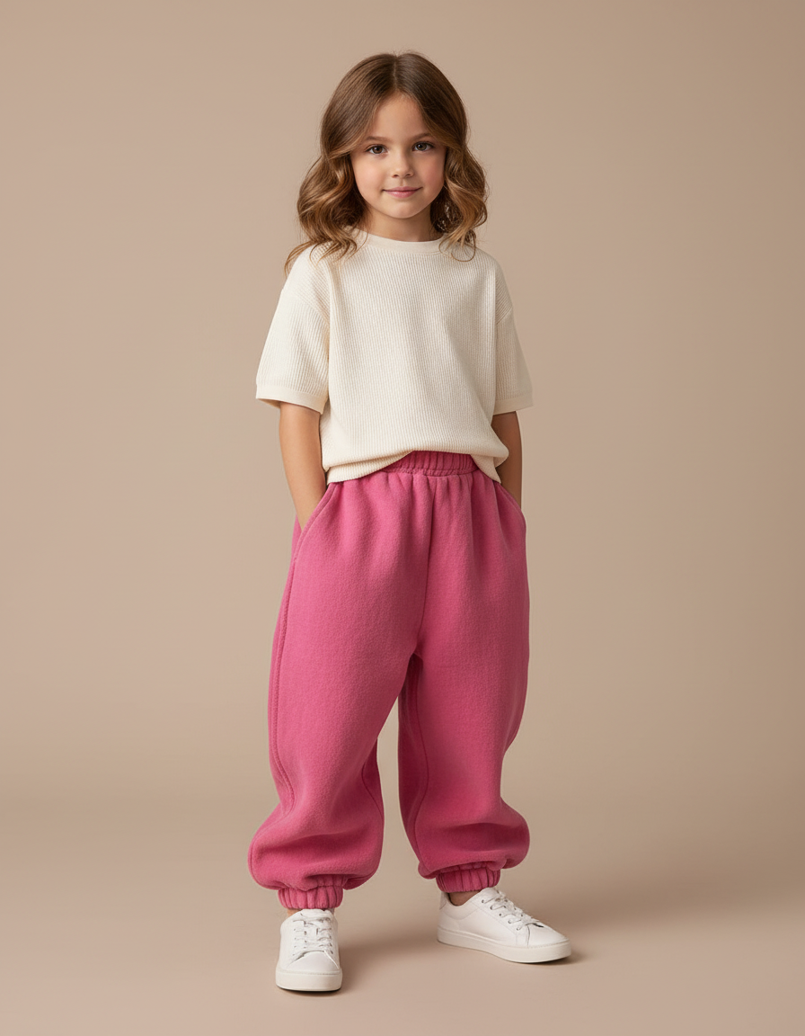 Pantalon Baggy Rose Molletonné Hiver Chaud Enfant