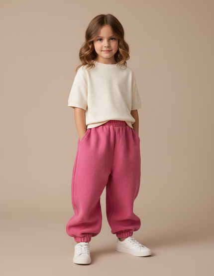 Pantalon Baggy Rose Molletonné Hiver Chaud Enfant