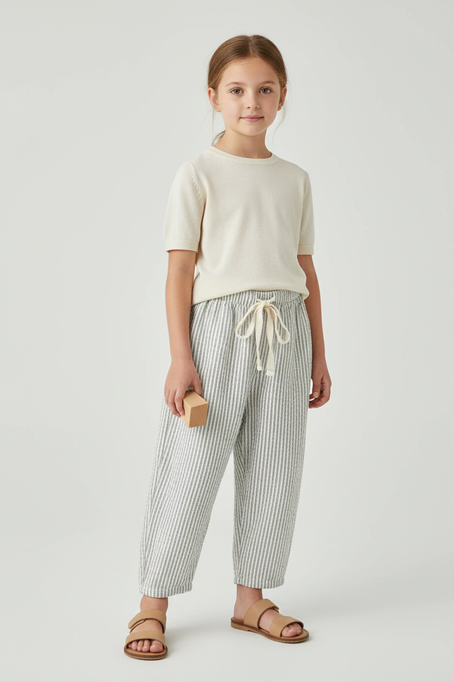 Pantalon Baggy Rayé Coton Ample Décontracté Enfant - Imprimé
