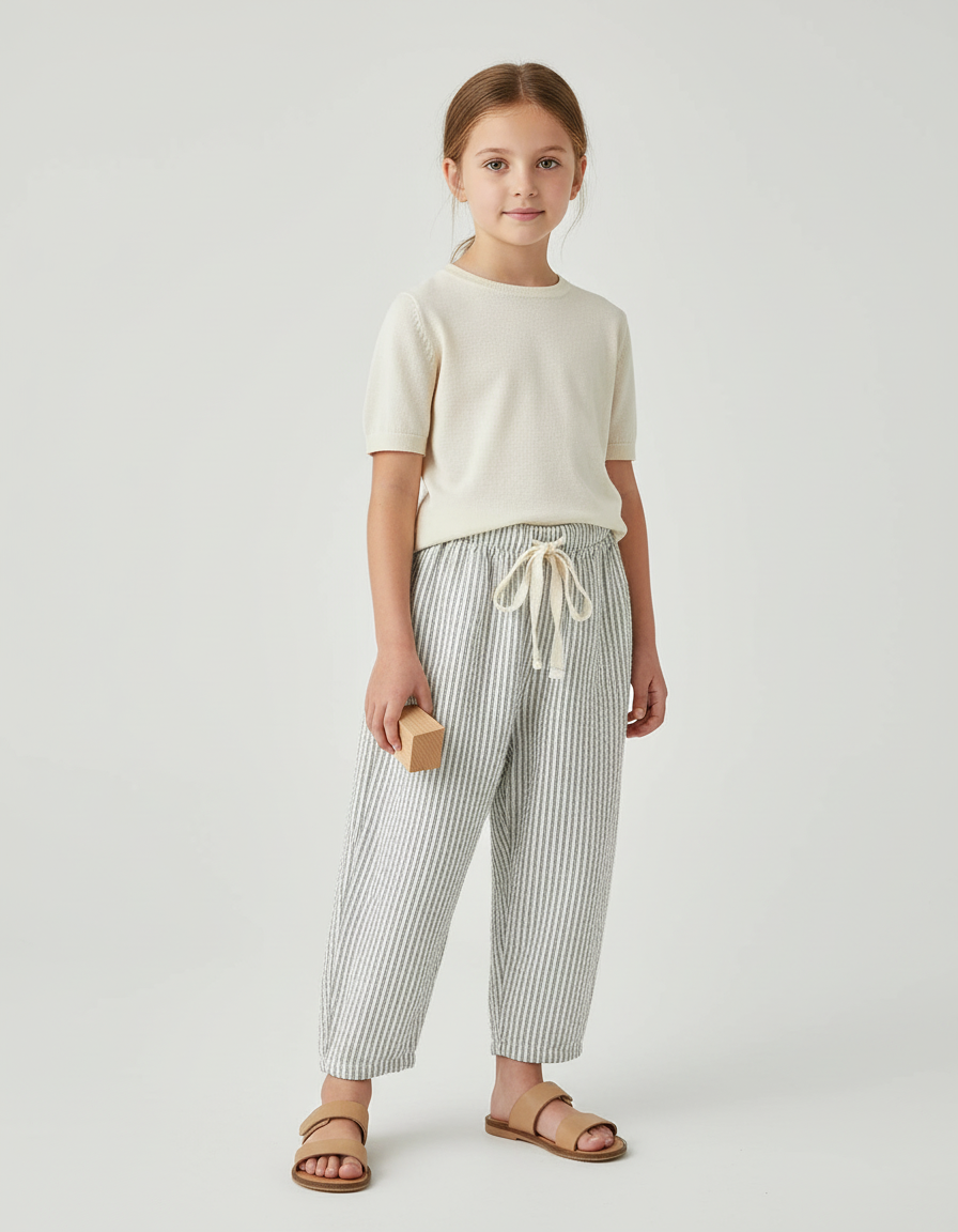 Pantalon Baggy Rayé Coton Ample Décontracté Enfant - Imprimé
