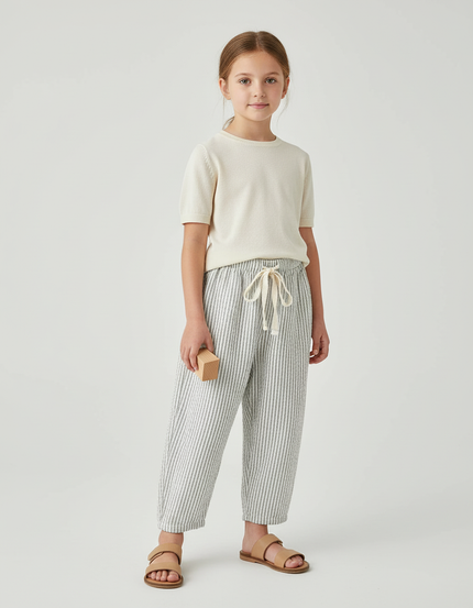 Pantalon Baggy Rayé Coton Ample Décontracté Enfant - Imprimé