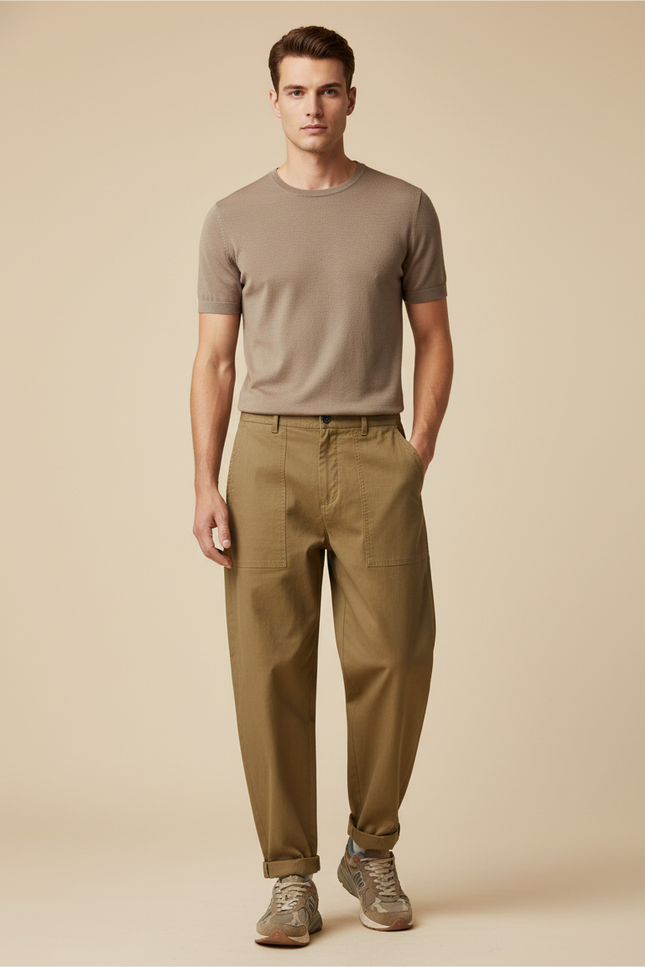 Pantalon Baggy Kaki Ample Coton Vintage Cargo Homme