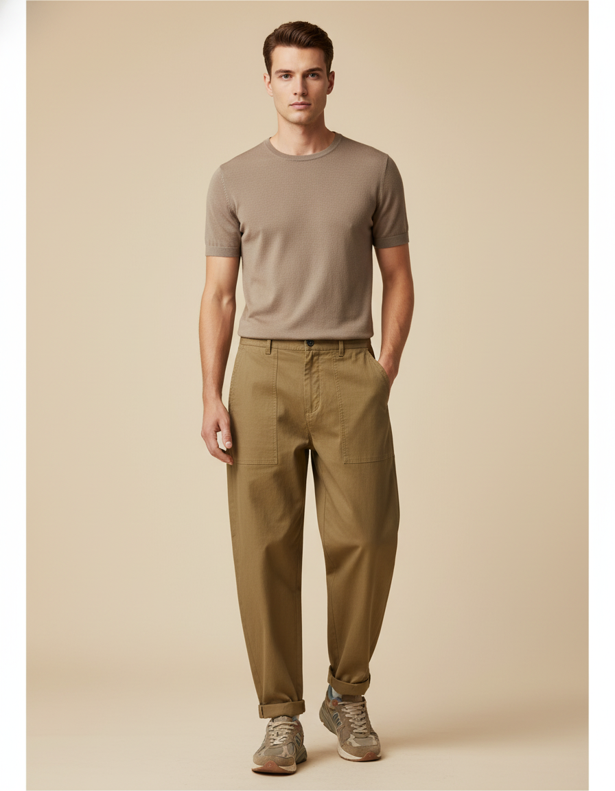 Pantalon Baggy Kaki Ample Coton Vintage Cargo Homme